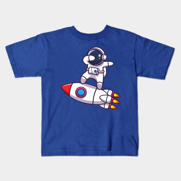 Cute Astronaut Dabbing On Rocket Cartoon Kids T-Shirt by Catalyst Labs